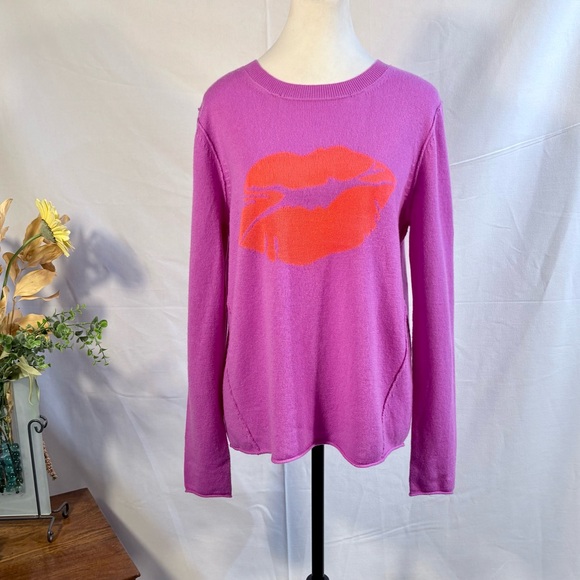 Lisa Todd Pucker Up Lip Graphic Wool Cashmere Sweater Pink Size L🧡 - Picture 12 of 12